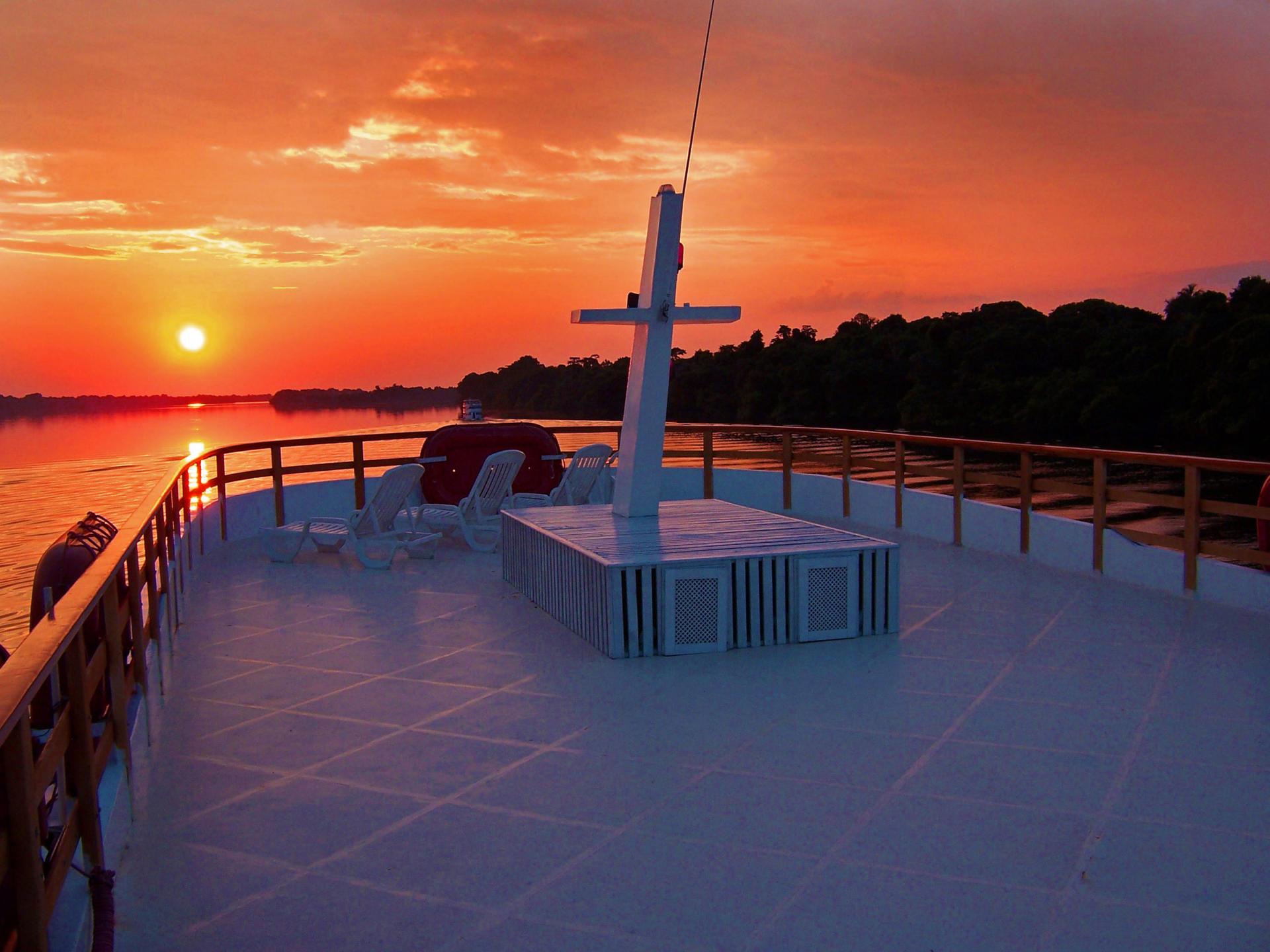 Sun deck on an Amazon cruise ship