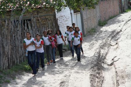 School kids in Brazil on their way