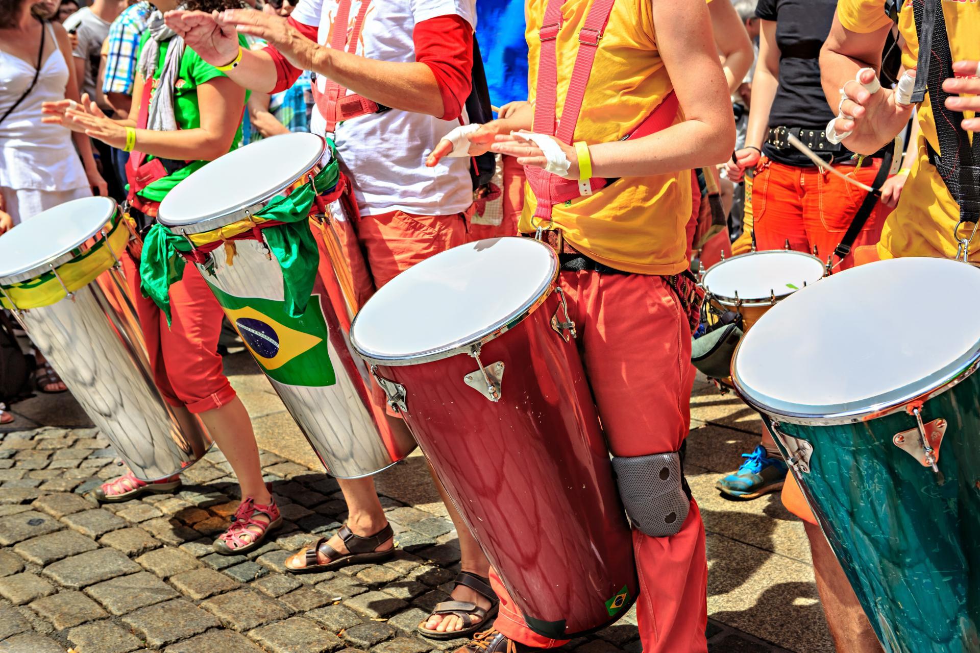 Samba parade with big drums in Rio de Janeiro