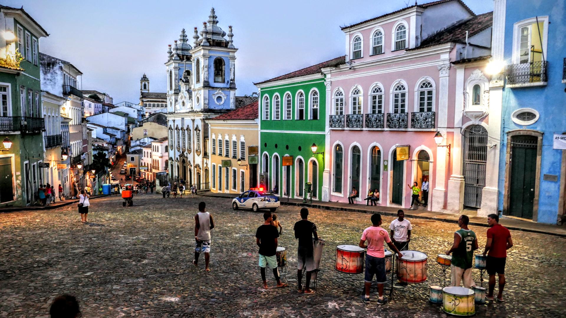 Pelourinho in Salvador - Music, Culture & Colonial Charm in the Heart of Bahia Drumming group in Pelourinho, Salvador - colorful colonial neighborhood rich in Afro-Brazilian music and culture