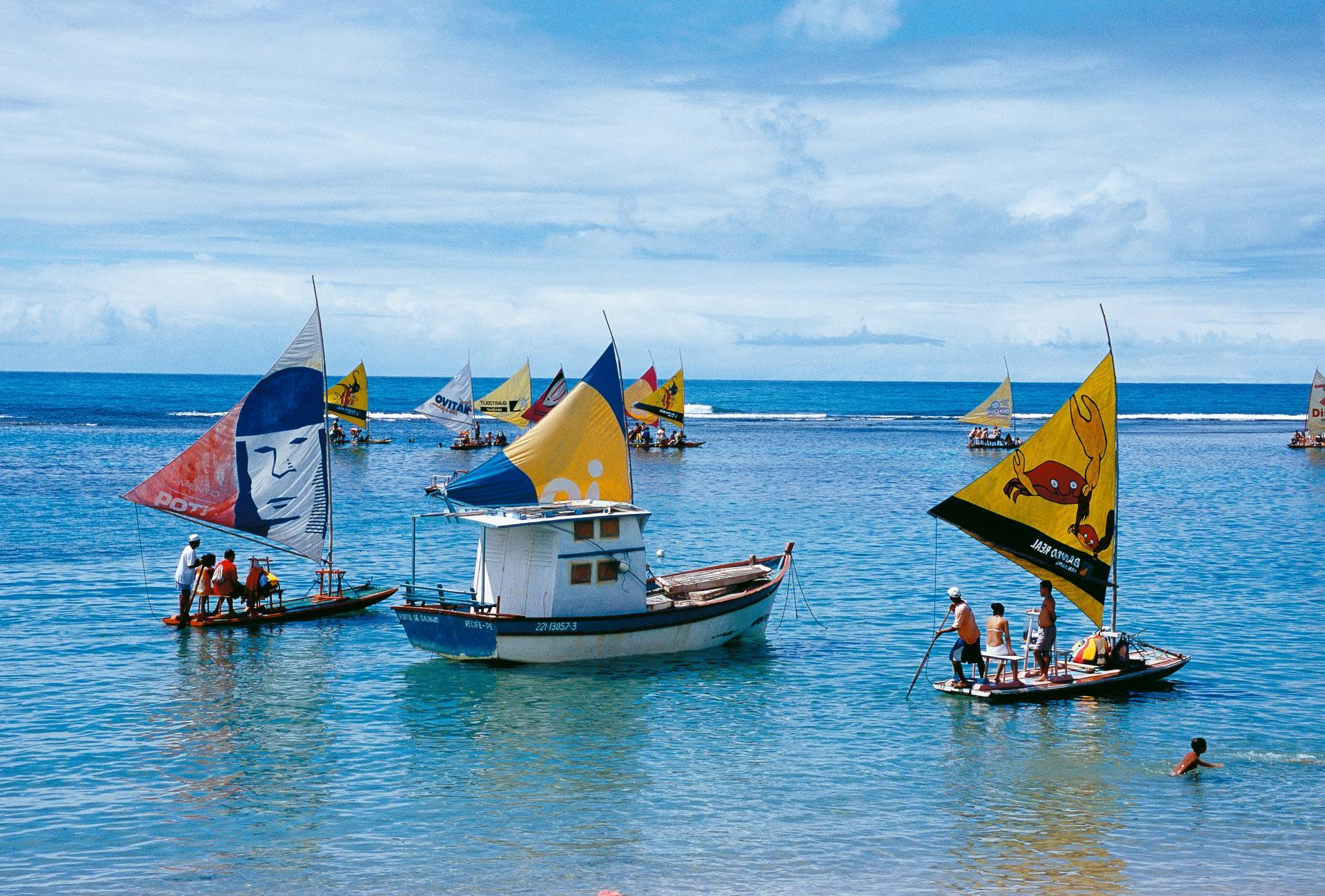 Sailing boats on the turquoise sea of Porto de Galinhas Sailboats in Porto de Galinhas
