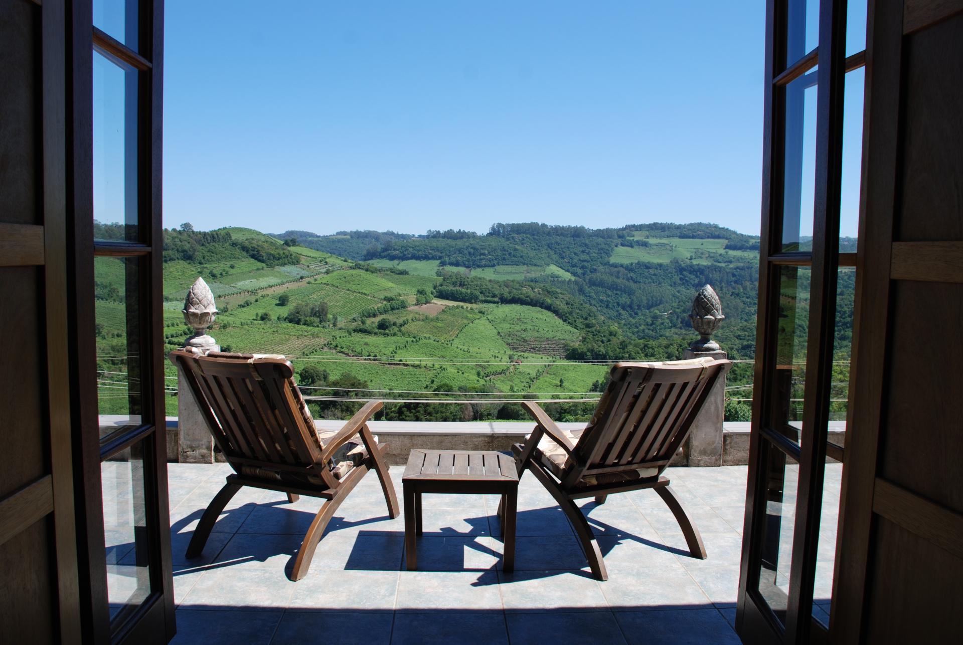 View of the green hills and vineyards of Bento Gonçalves in southern Brazil