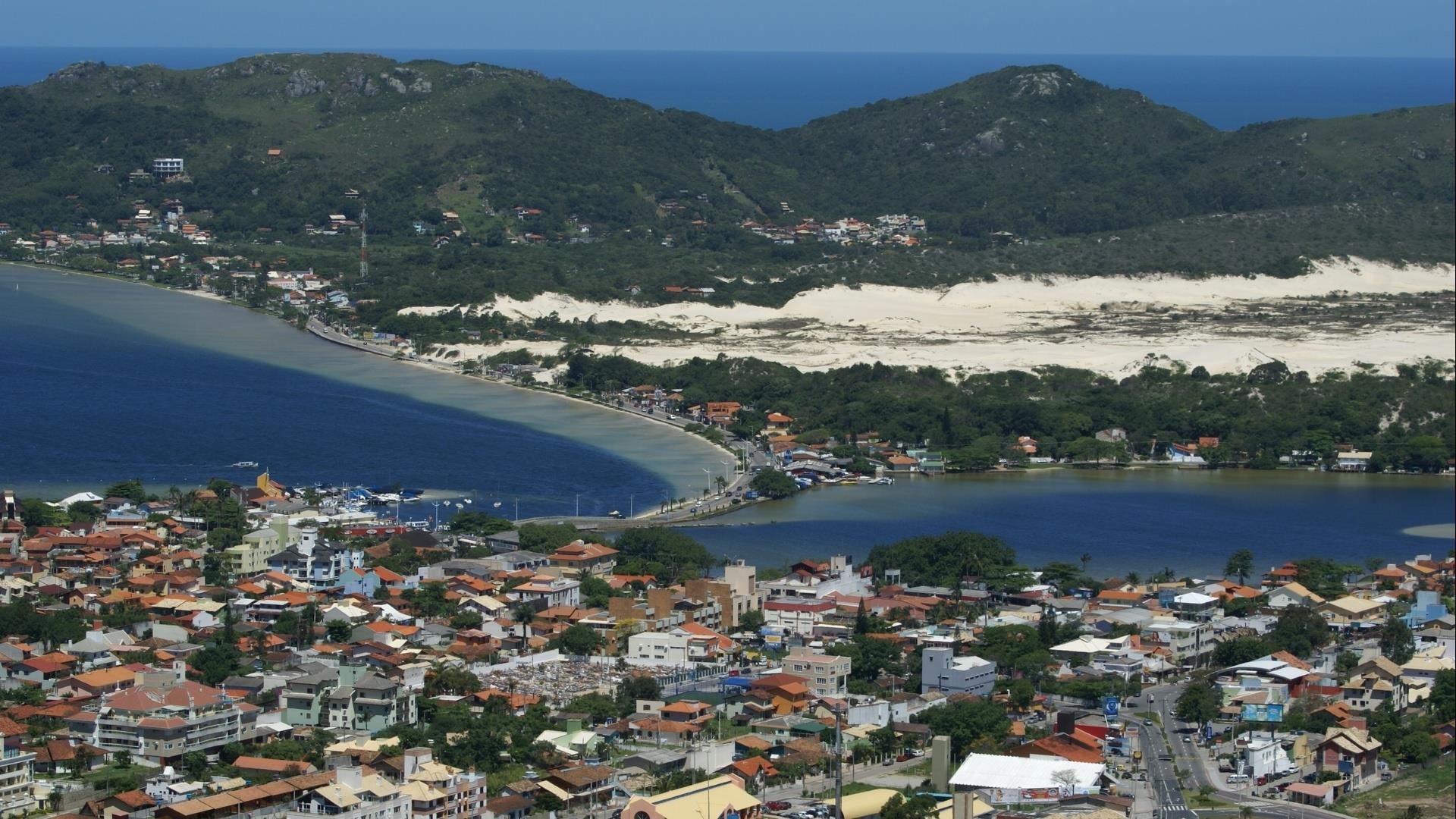 Aerila view on the lagoons ans dunes of Florianopolis, in South Brazil