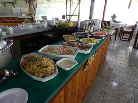 Typical buffet of Amazon Turtle Lodge