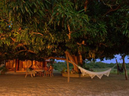 External view with hamocks at Fazenda Barranco Alto 