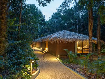 Outside view on the luxuray bungalows of Anavilhanas Jungle Lodge