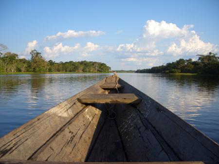a typical wooden canoe on the Anavilhanas archipelago