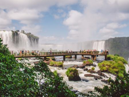 Visitors on the deck in front of the Iguacu Falls