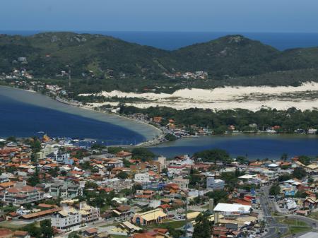 Aerial view ib the lagoon and the sea around Florianopolis