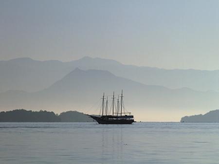 A view from the sea over the Mountains of Paraty