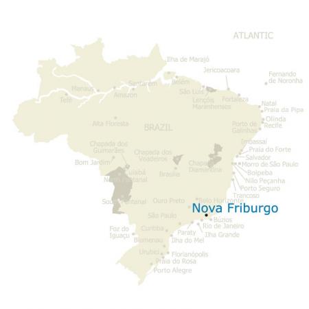 Map of Brazil and Nova Friburgo in the state of Rio de Janeiro