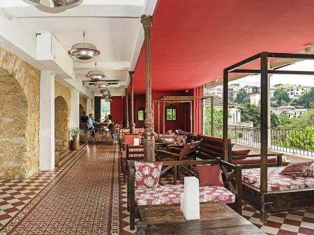 Outdoor lounge at Hotel Santa Teresa in Rio de Janeiro, Brazil