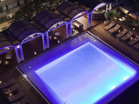 Rooftop pool with sea view at Hotel Sofitel Rio de Janeiro in Copacabana, Brazil