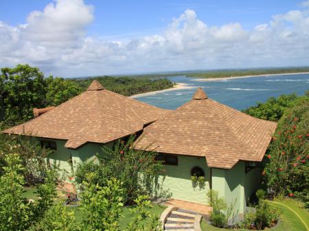 Aerial view with Atlantic rainforest and beaches in the background, at Pousada Mangabeiras in Boipeba, Bahia - Brazil
