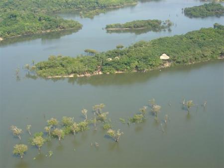 Aerial view of a riverarm in the Amazon Rainforest