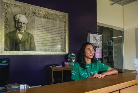 A firendly english-spreaking receptionist at Uakari Lodge