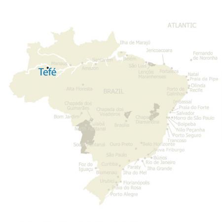 Map of Brazil and Tefe in the Amazon