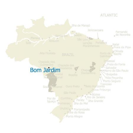 Map of Brazil and Bom Jardim in the northern Pantanal
