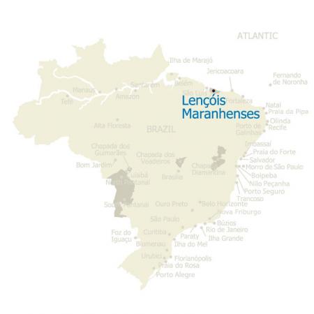 Map of Lencois Maranhenses and Brazil