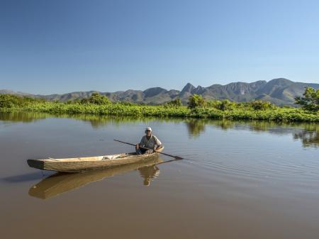 Man in a boat in the South Pantanal