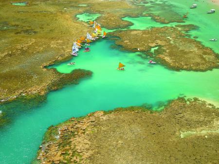 Aerial view of Porto de Galinhas with its coral reef