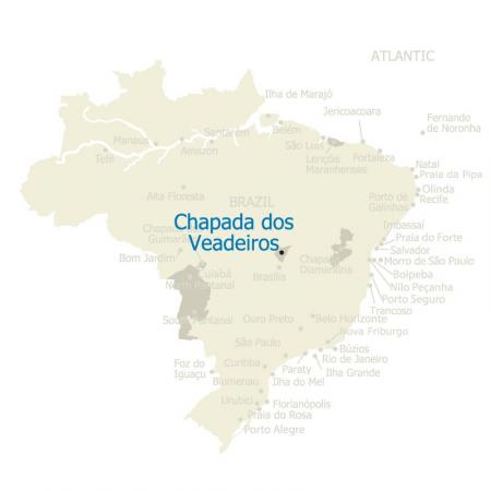 Map of Chapada dos Veadeiros and Brazil