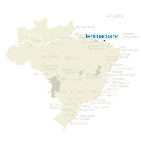 Map of Brazil with Jericoacoara highlighted